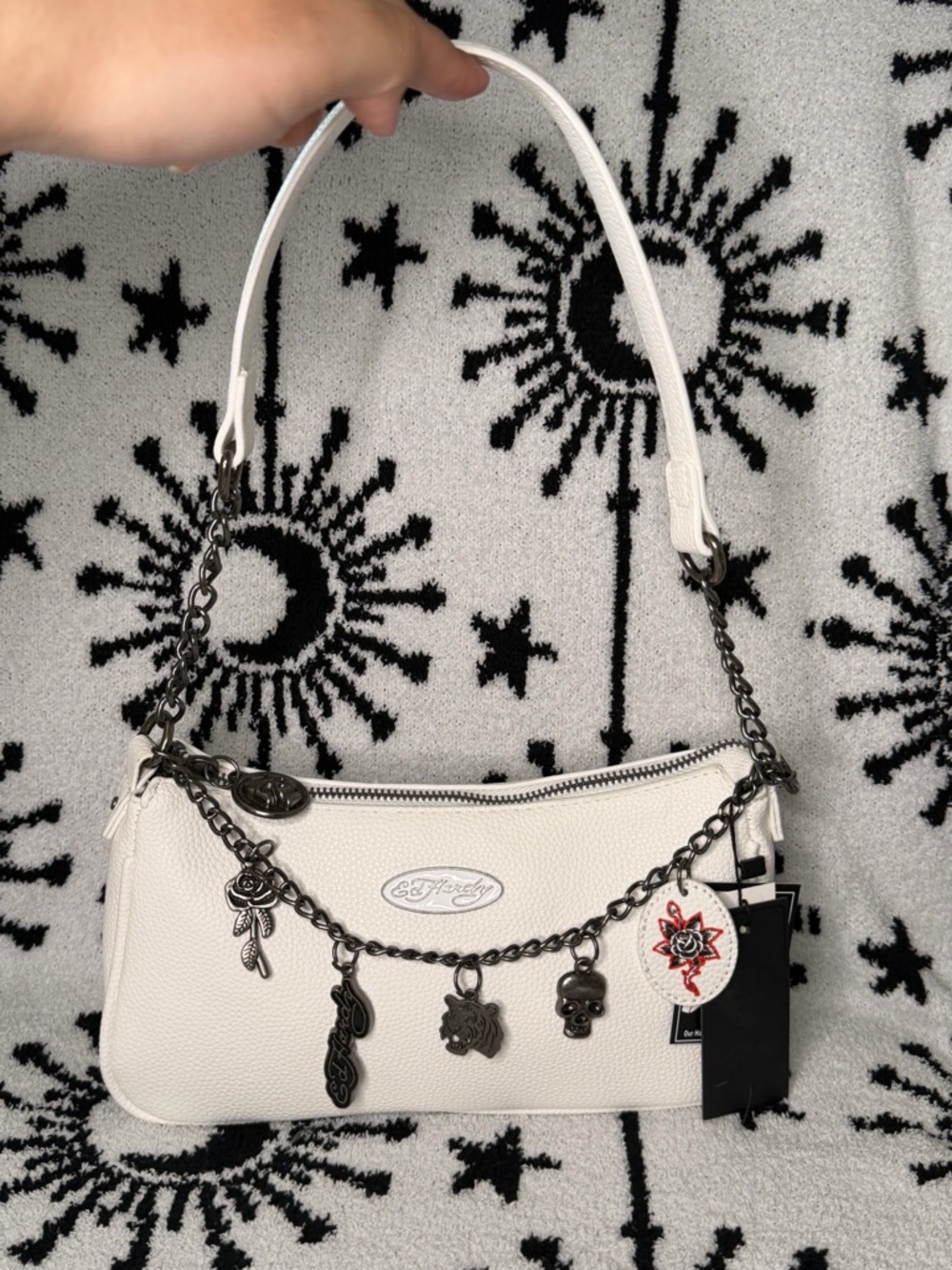 BRAND NEW Ed Hardy White Mini Shoulder Bag with Charms
